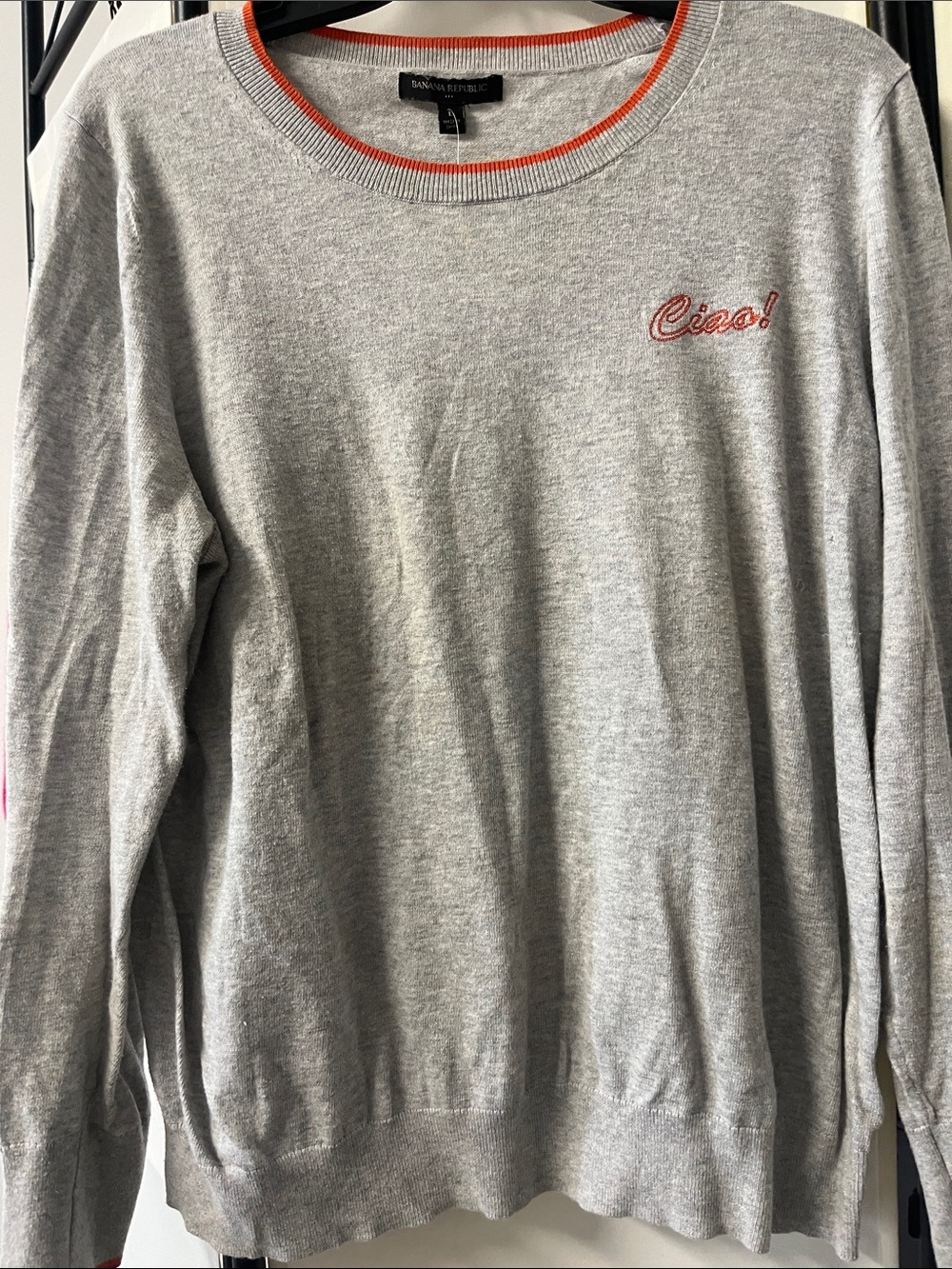 Banana Republic large Women's Gray Crewneck Sweater with Orange Trim